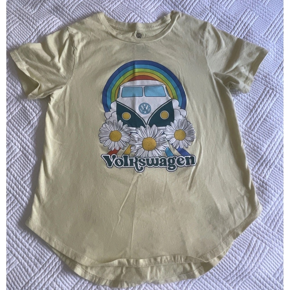 Volkswagen VW Women's XL T-Shirt  Official Hippie Yellow Daisy Rainbow